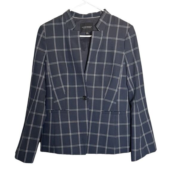 Banana Republic Womens Navy Blue Window Pane Flare Sleeve Blazer Career Size 2 - Picture 1 of 6